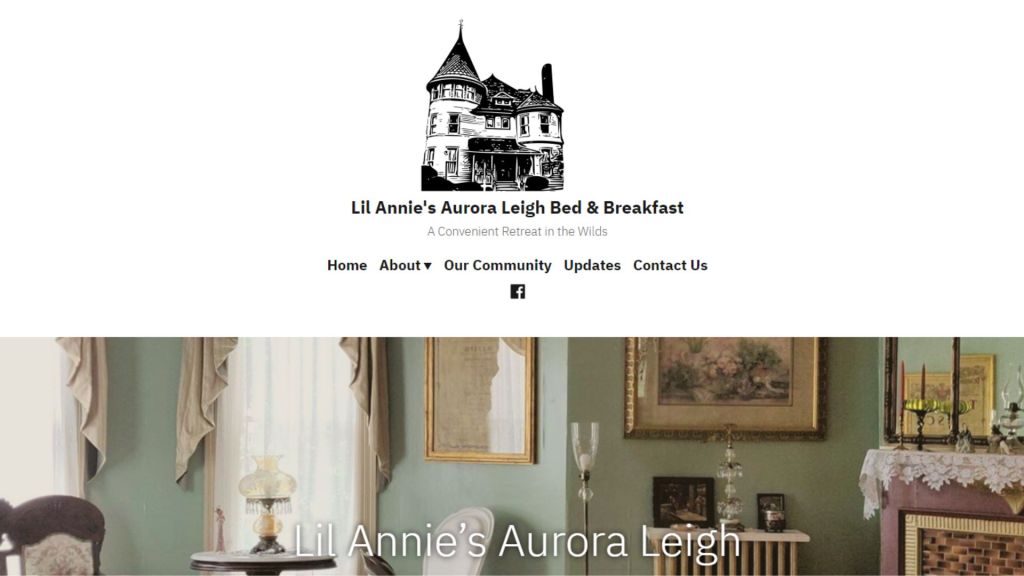 Homepage of Lil Annie's Aurora Leigh Bed and Breakfast website - no longer in use